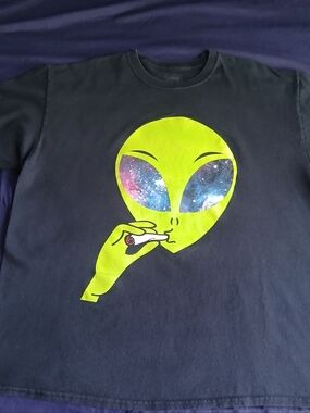 Black Tee with Neon Green Alien Graphic